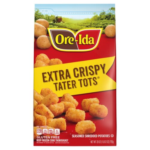 Ore-Ida Extra Crispy Tater Tots Seasoned Shredded Potatoes, 28 oz