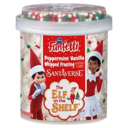 Pillsbury Funfetti Santaverse The Elf on the Shelf Peppermint Vanilla Whipped Frosting, 12 oz