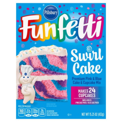 Pillsbury Funfetti Swirl Cake Premium Pink & Blue Cake & Cupcake Mix, 15.25 oz