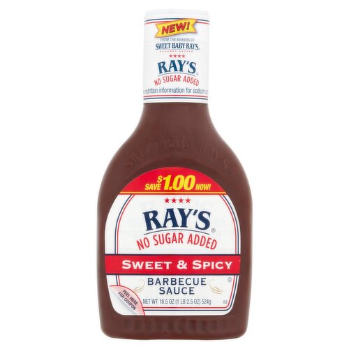 Ray's No Sugar Added Sweet & Spicy Barbecue Sauce, 18.5 oz