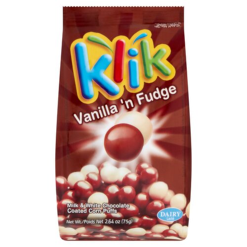 Klik Vanilla 'n Fudge Milk & White Chocolate Coated Corn Puffs, 2.64 oz