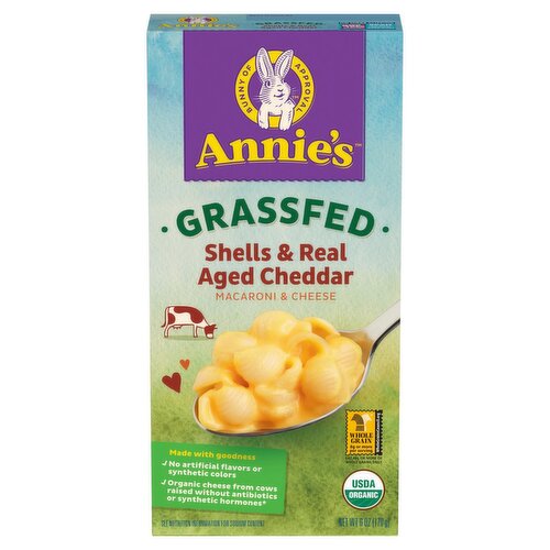 Annie's Grassfed Shells & Real Aged Cheddar Macaroni & Cheese Pasta, 6 oz