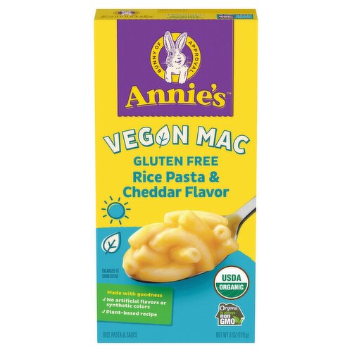 Annie's Vegan Mac Gluten Free Rice & Cheddar Flavor Sauce Pasta, 6 oz