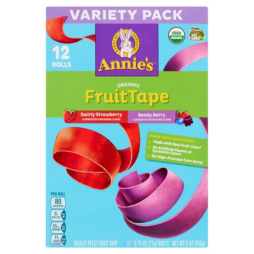 Annie's Organic Swirly Strawberry and Bendy Berry Really Peely Fruit Tape, 0.75 oz, 12 count