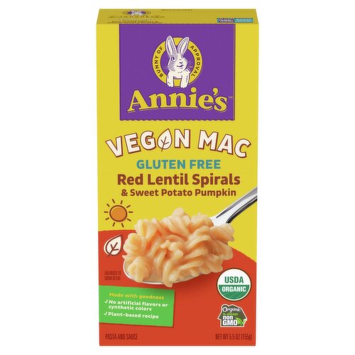 Annie's Vegan Mac Gluten Free Red Lentil Spirals & Sweet Potato Pumpkin Pasta and Sauce, 5.5 oz