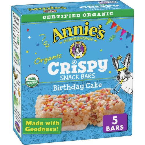 Annie's Homegrown Organic Birthday Cake Crispy Snack Bars, 0.78 oz, 5 count