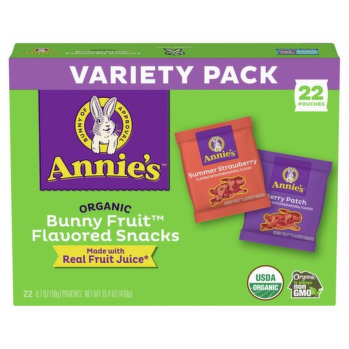 Annie's Organic Bunny Fruit Flavored Snacks Variety Pack, 0.7 oz, 22 count