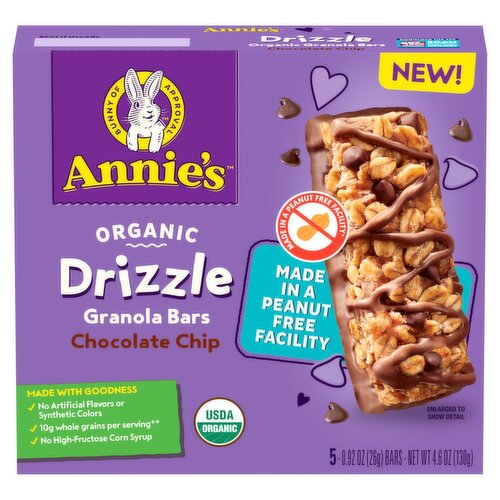 Annie's Organic Chocolate Chip Drizzle Granola Bars, 0.92 oz, 5 count