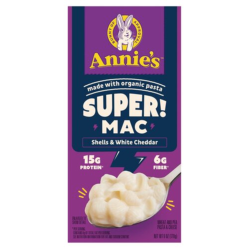 Annie's Super! Mac Shells & White Cheddar Wheat and Pea Pasta & Cheese, 6 oz