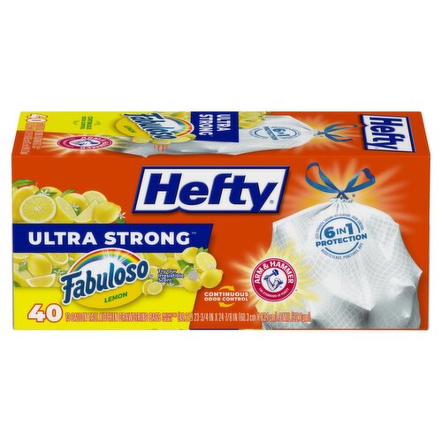 Hefty Ultra Strong Fabuloso Lemon 13 Gallon Tall Kitchen Drawstring Bags, 40 count