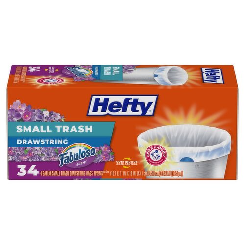 Arm & Hammer Hefty 4 Gallon Fabuloso Scent Small Trash Drawstring Bags, 34 count