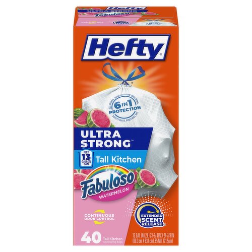 Hefty Ultra Strong Fabuloso Watermelon Tall Kitchen Drawstring Bags, 40 count
