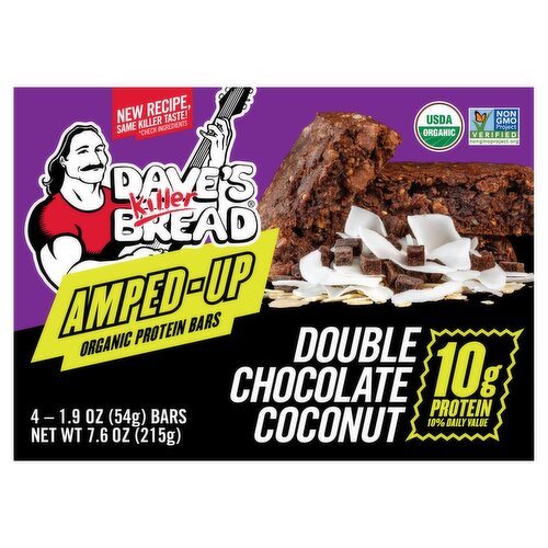 Dave's Killer Bread Amped-Up Double Chocolate Coconut Organic Protein Bars, 1.9 oz, 4 count