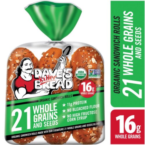Dave's Killer Bread 21 Whole Grains and Seeds Organic Sandwich Rolls, 6 count, 18 oz