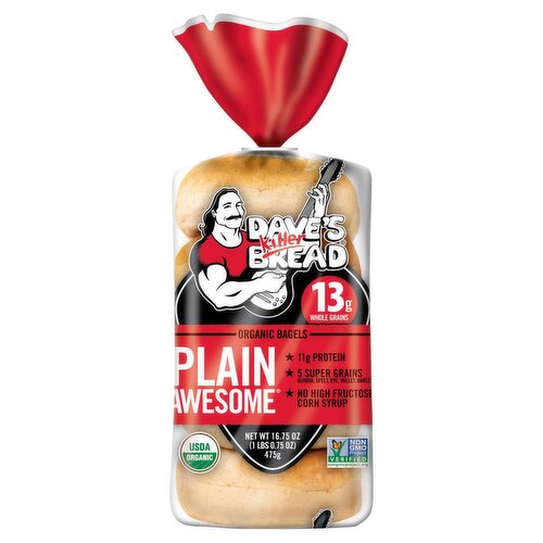 Dave's Killer Bread Plain Awesome Organic Bagels, 5 count, 16.75 oz