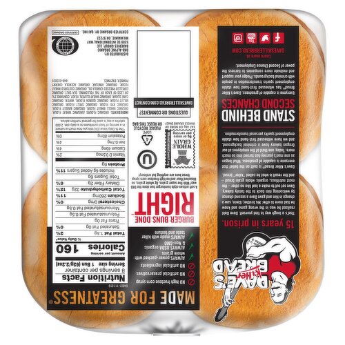 Dave's Killer Bread Organic Burger Buns, 8 count, 17.6 oz
