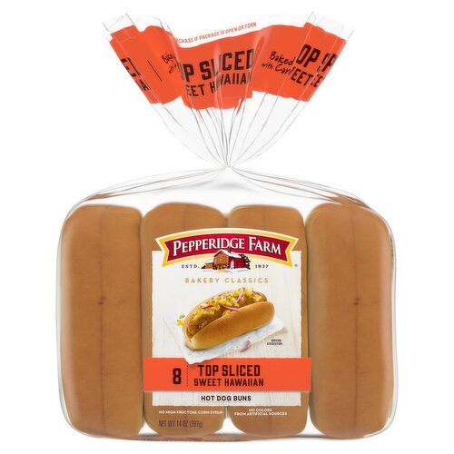 Pepperidge Farm Bakery Classics Top Sliced Sweet Hawaiian Hot Dog Buns, 8 count, 14 oz