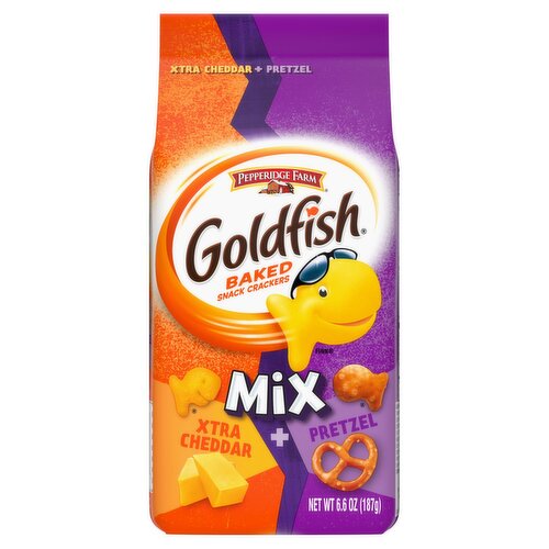 Pepperidge Farm Goldfish Mix Xtra Cheddar + Pretzel Baked Snack Crackers, 6.6 oz