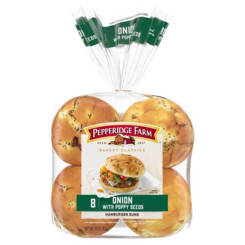 Pepperidge Farm Bakery Classics Onion with Poppy Seeds Hamburger Buns, 8 count, 15 oz