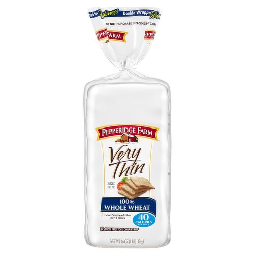 Pepperidge Farm Very Thin 100% Whole Wheat Sliced Bread, 16 oz