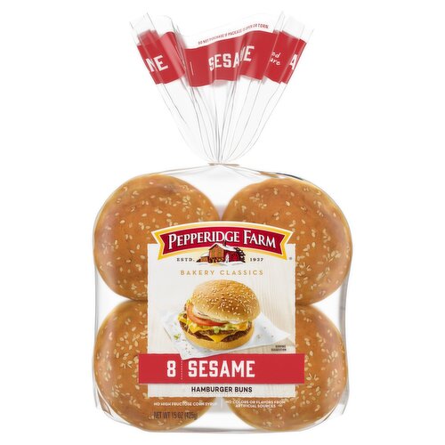 Pepperidge Farm Bakery Classics Sesame Topped Hamburger Buns, 8 count, 15 oz