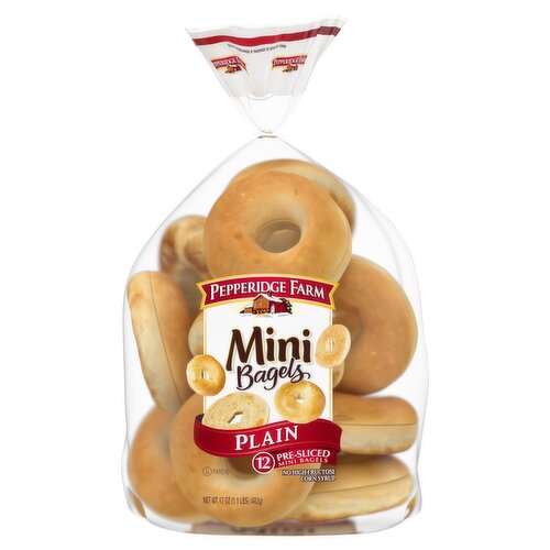 Pepperidge Farm Plain Pre-Sliced Mini Bagels, 12 count, 17 oz