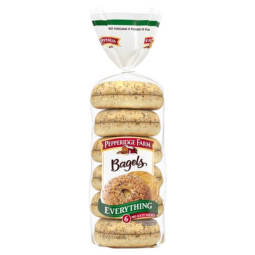 Pepperidge Farm Everything Pre-Sliced Bagels, 6 count, 21 oz