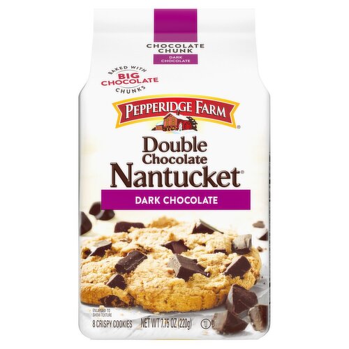 Pepperidge Farm Nantucket Double Dark Chocolate Chunk Crispy Cookies, 8 count, 7.75 oz