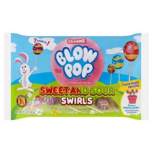 Charms Blow Pop Sweet and Sour Swirls Assorted Bubble Gum Filled Pops, 11.5 oz