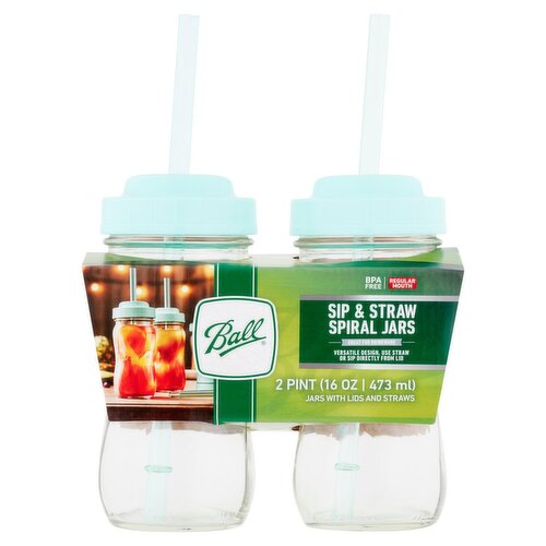  Ball 16 Oz Regular Mouth Sip & Straw Spiral Jars with Lids and Straws, 2 count