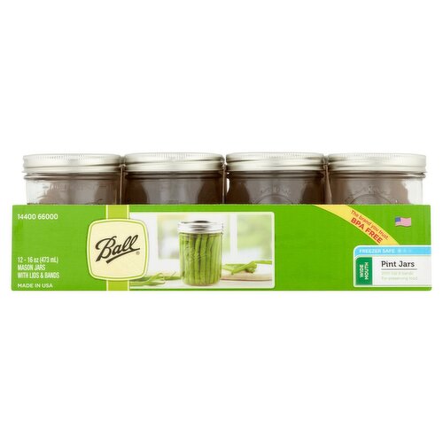 Ball 16 oz Wide Mouth Pint Mason Jars, 12 count