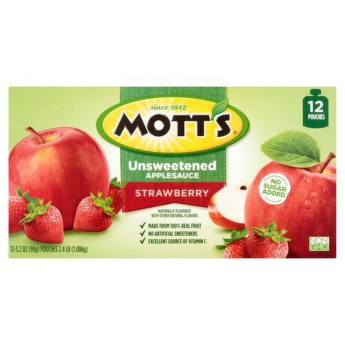 Mott's Strawberry Unsweetened Applesauce, 3.2 oz, 12 count