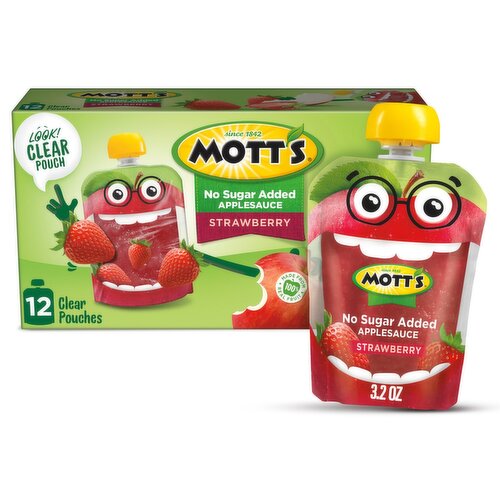 Mott's Strawberry No Sugar Added Applesauce, 3.2 oz, 12 count