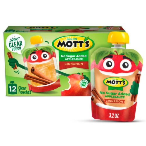 Mott's No Sugar Added Applesauce Cinnamon, 3.2 oz, 12 count