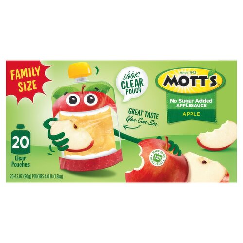 Mott's No Sugar Added Apple Applesauce Family Size, 3.2 oz, 20 count