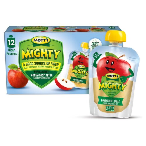 Mott's Mighty No Sugar Added Honeycrisp Apple Flavored Applesauce & Fiber, 3.2 oz, 12 count