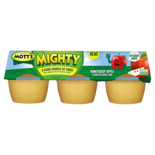 Mott's Mighty No Sugar Added Honeycrisp Apple Flavored Applesauce & Fiber, 3.9 oz, 6 count