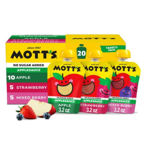 Mott's No Sugar Added Applesauce Variety Pack, 3.2 oz, 20 count