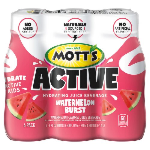 Mott's Active Watermelon Burst Flavored Hydrating Juice Beverage, 8 fl oz, 6 count