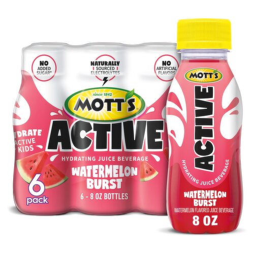 Mott's Active Watermelon Burst Flavored Hydrating Juice Beverage, 8 fl oz, 6 count