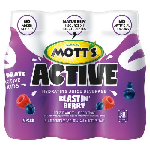 Mott's Active Blastin' Berry Flavored Hydrating Juice Beverage, 8 fl oz, 6 count