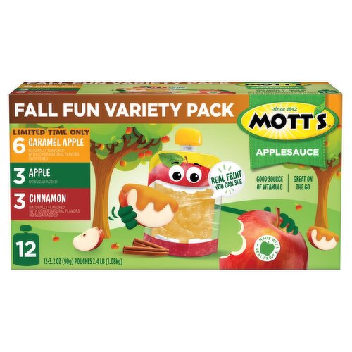 Mott's Applesauce Fall Fun Variety Pack, 3.2 oz, 12 count