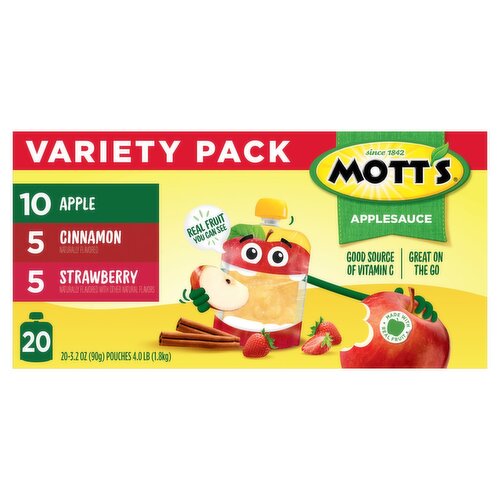 Mott's Apple, Cinnamon, Strawberry, Applesauce Variety Pack, 3.2 oz, 20 count