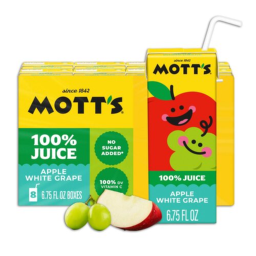 Mott's Apple White Grape 100% Juice, 6.75 fl oz, 8 count
