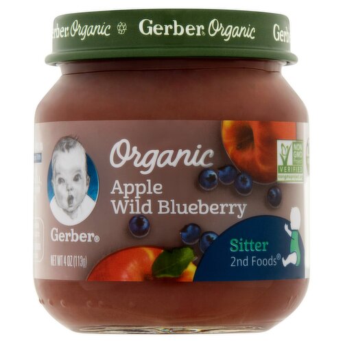 Gerber 2nd Foods Organic Apple Wild Blueberry Baby Food, Sitter, 4 oz