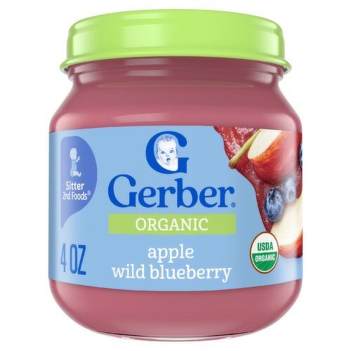 Gerber 2nd Foods Organic Apple Wild Blueberry Baby Food, Sitter, 4 oz