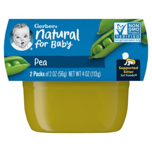 Gerber 1st Foods Natural for Baby Pea Baby Food, Supported Sitter, 2 oz, 2 count