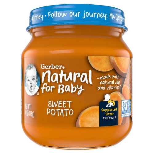 Gerber 1st Foods Natural for Baby Sweet Potato Baby Food, Supported Sitter, 4 oz