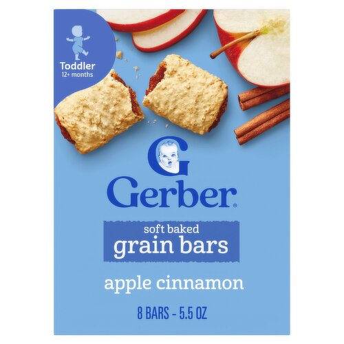 Gerber Apple Cinnamon Soft Baked Grain Bars Baby Food, Toddler 12+ months, 8 count, 5.5 oz