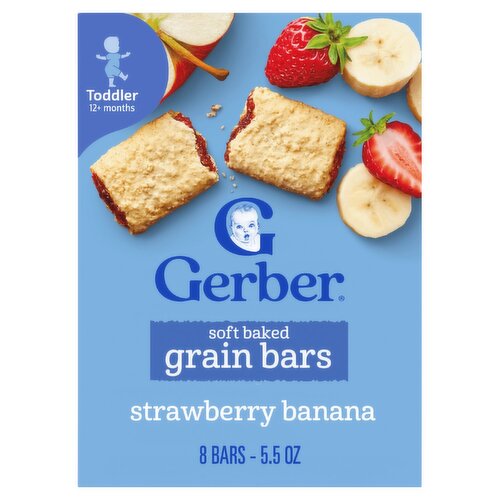 Gerber Strawberry Banana Soft Baked Grain Bars Baby Food, Toddler 12+ months, 8 count, 5.5 oz